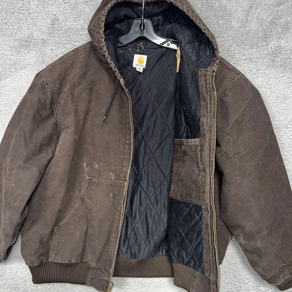 VTG Carhartt J130 Sandstone Active Jacket 2XL XXL Brown Quilted Lining Distress - Picture 3 of 13